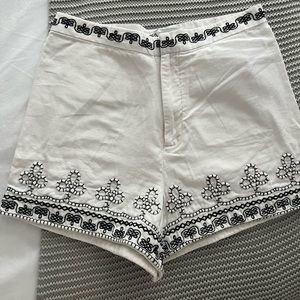 Zara Black and White Embroidered Shorts